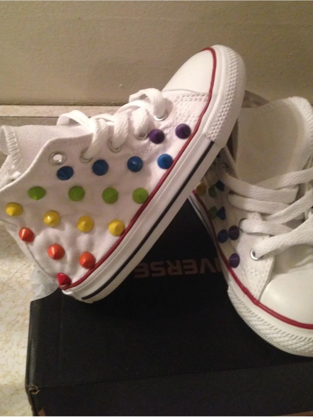 Converse Kids' White High-Top Sneakers with Multicolor Studs